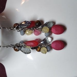 Cascading Glass and Stone Bead Earrings